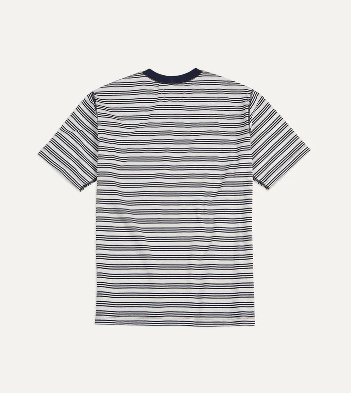 Drake039s Ecru And Navy Triple Stripe Cotton Crew Neck Hiking TShirt 8211 Clothing