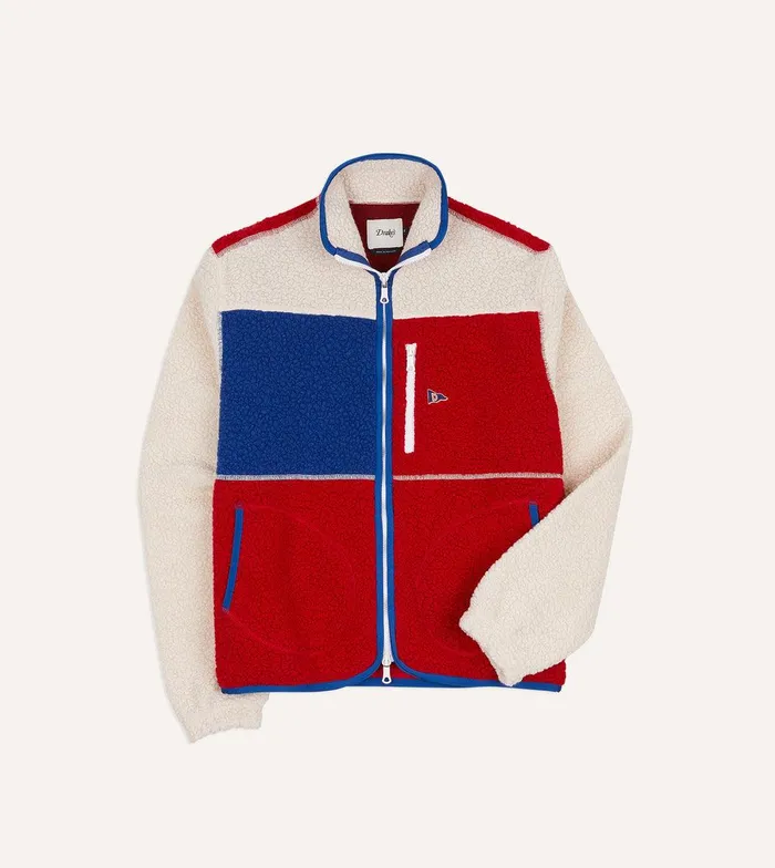 Drake039s Ecru Red And Blue Boucle Wool Zip Fleece Jacket 8211 Clothing