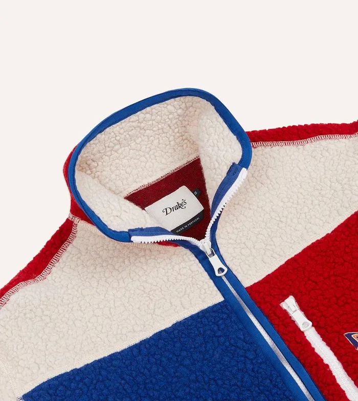 Drake039s Ecru Red And Blue Boucle Wool Zip Fleece Jacket 8211 Clothing