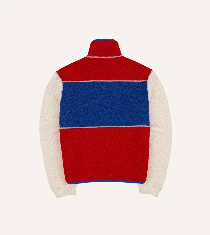 Drake039s Ecru Red And Blue Boucle Wool Zip Fleece Jacket 8211 Clothing