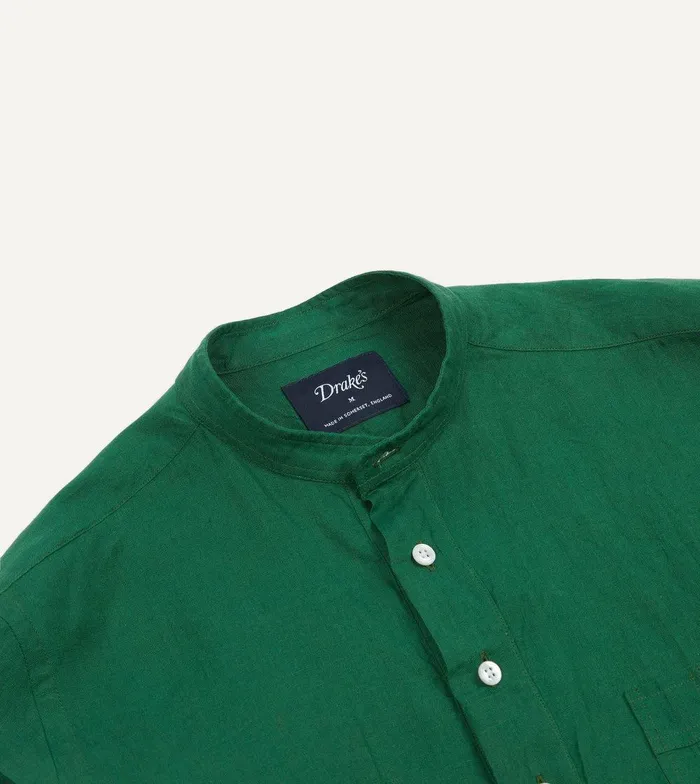 Drake039s Green Linen Mandarin Collar Popover Shirt 8211 Shirts
