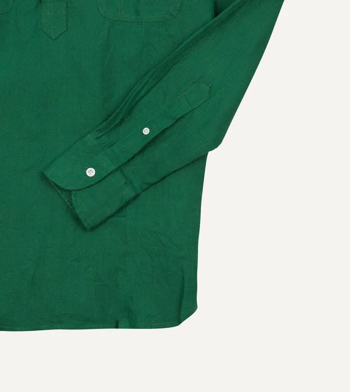 Drake039s Green Linen Mandarin Collar Popover Shirt 8211 Shirts