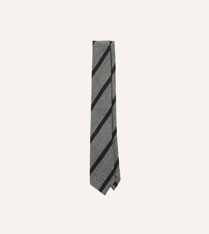 Drake039s Grey And Black Double Stripe Hand Rolled Wool Tie 8211 Ties