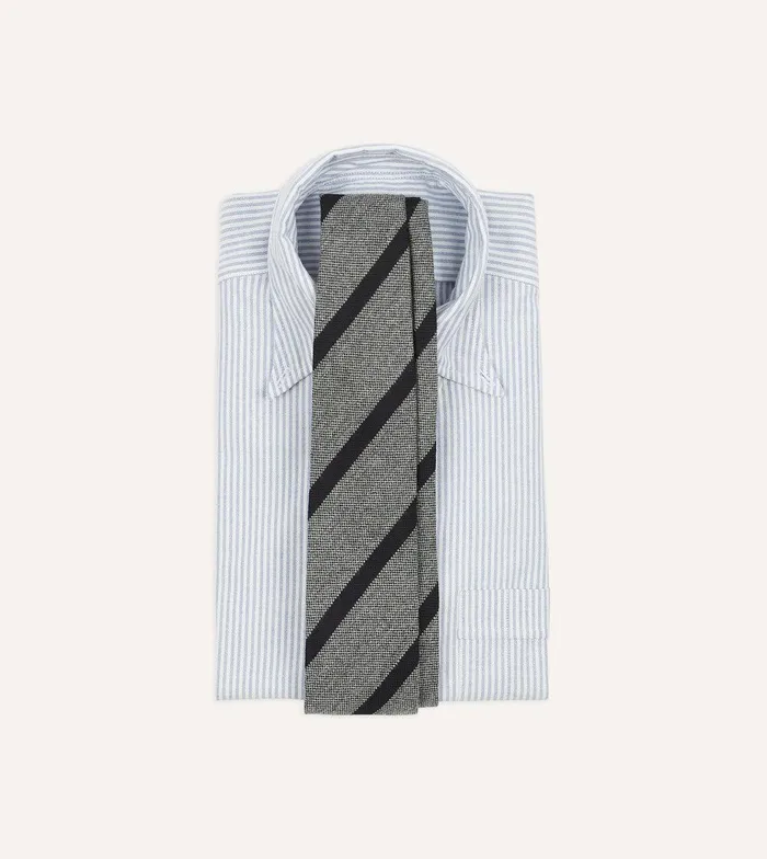 Drake039s Grey And Black Double Stripe Hand Rolled Wool Tie 8211 Ties