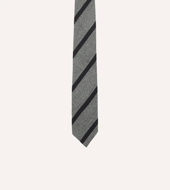 Drake039s Grey And Black Double Stripe Hand Rolled Wool Tie 8211 Ties