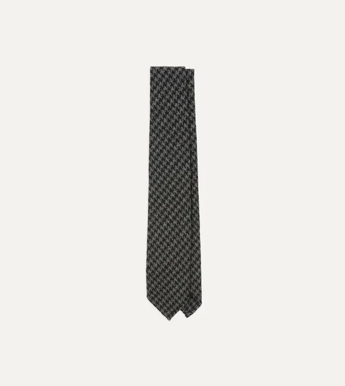 Drake039s Grey Houndstooth Check Hand Rolled Wool Tie 8211 Ties