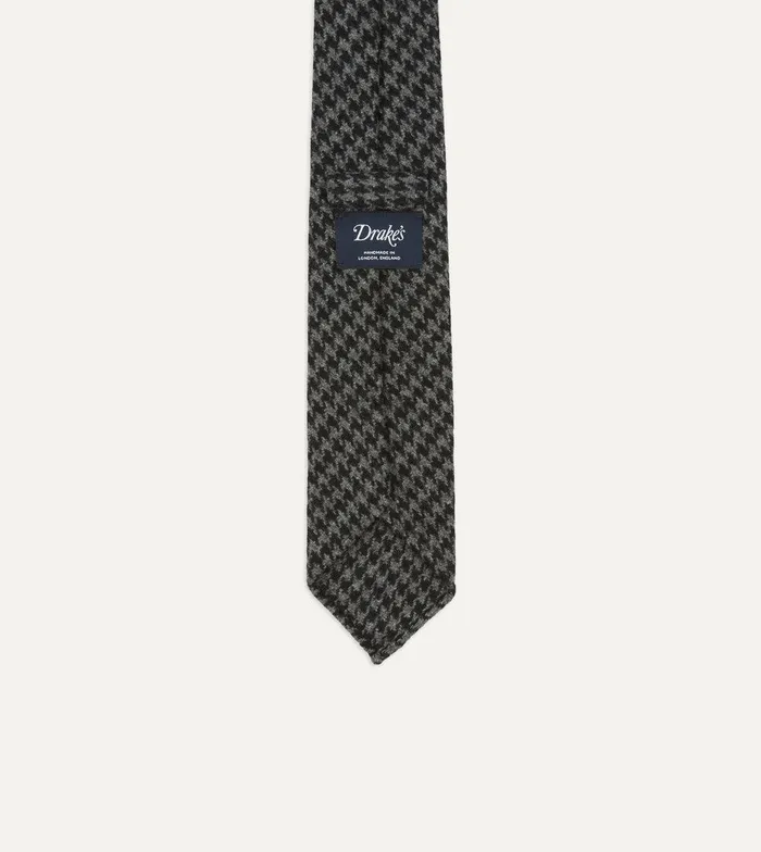 Drake039s Grey Houndstooth Check Hand Rolled Wool Tie 8211 Ties