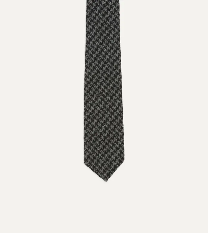 Drake039s Grey Houndstooth Check Hand Rolled Wool Tie 8211 Ties