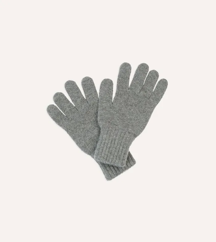 Drake039s Grey Lambswool Knitted Gloves 8211 Accessories