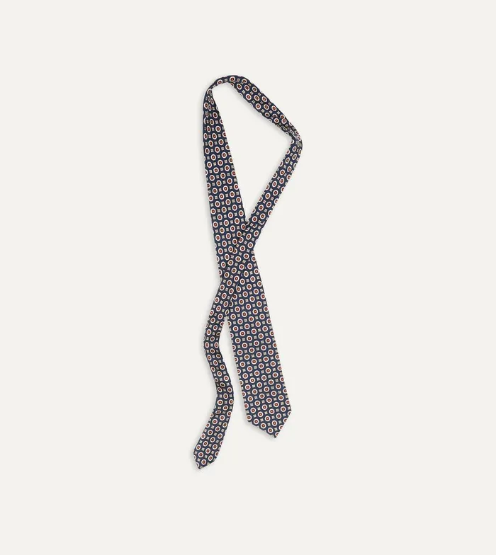 Drake039s Navy And Red Geometric Medallion Print Silk Foulard Tie 8211 Ties