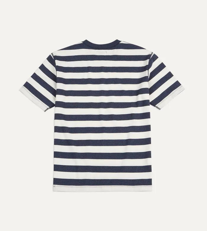 Drake039s Navy And White Block Stripe Cotton Crew Neck Hiking TShirt 8211 Clothing