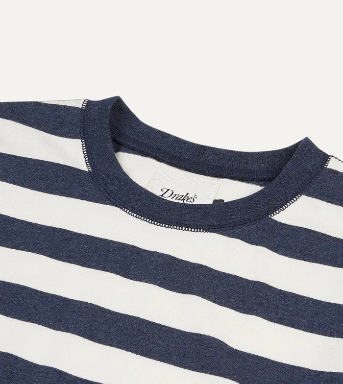 Drake039s Navy And White Block Stripe Cotton Crew Neck Hiking TShirt 8211 Clothing