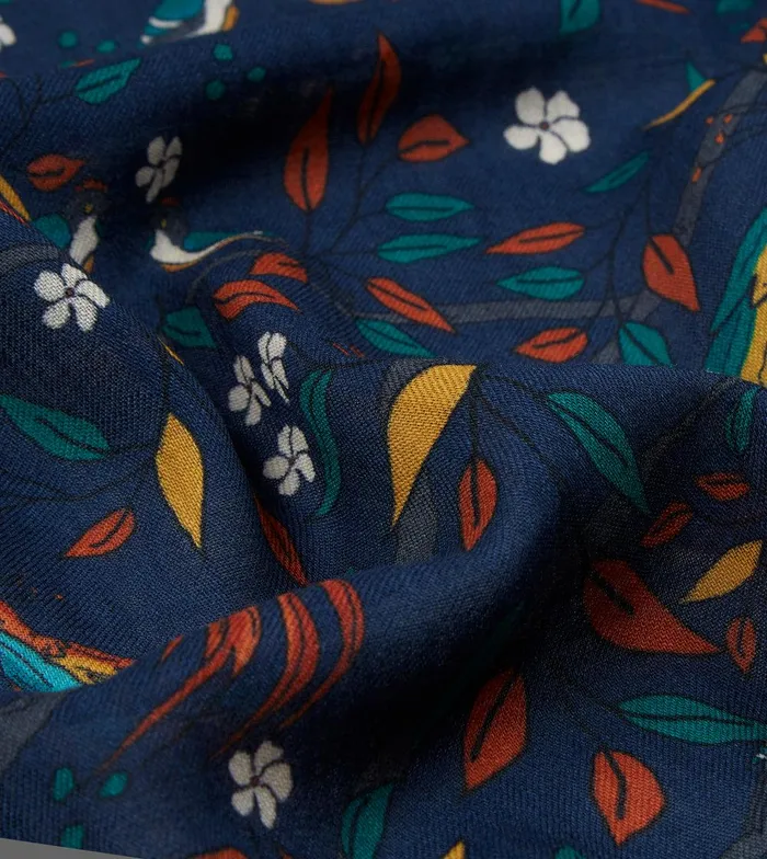 Drake039s Navy Birds Of Paradise Print Wool Scarf 8211 Accessories