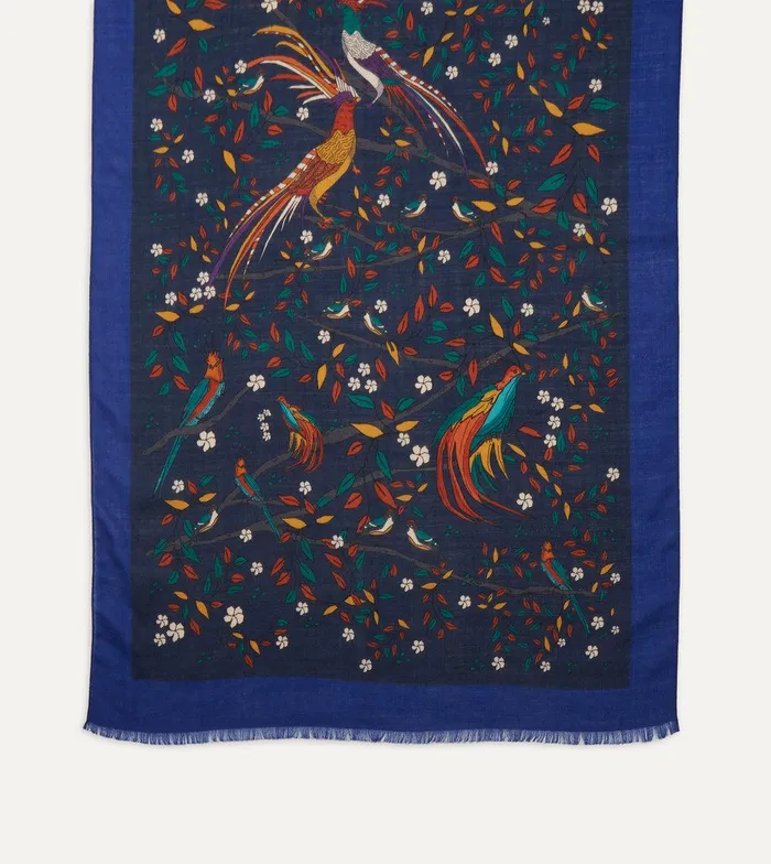 Drake039s Navy Birds Of Paradise Print Wool Scarf 8211 Accessories