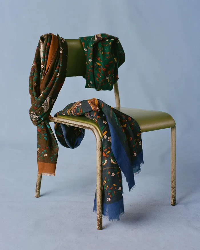 Drake039s Navy Birds Of Paradise Print Wool Scarf 8211 Accessories