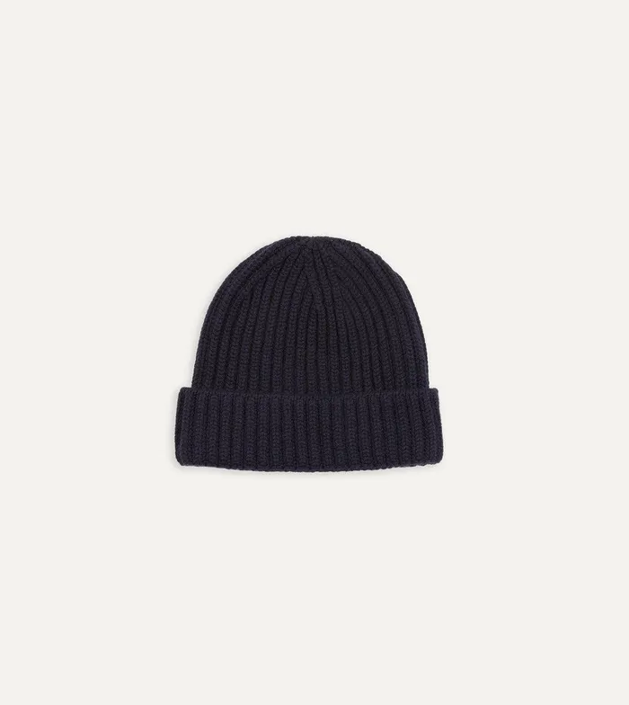 Drake039s Navy Cashmere Ribbed Knit Cap 8211 Accessories