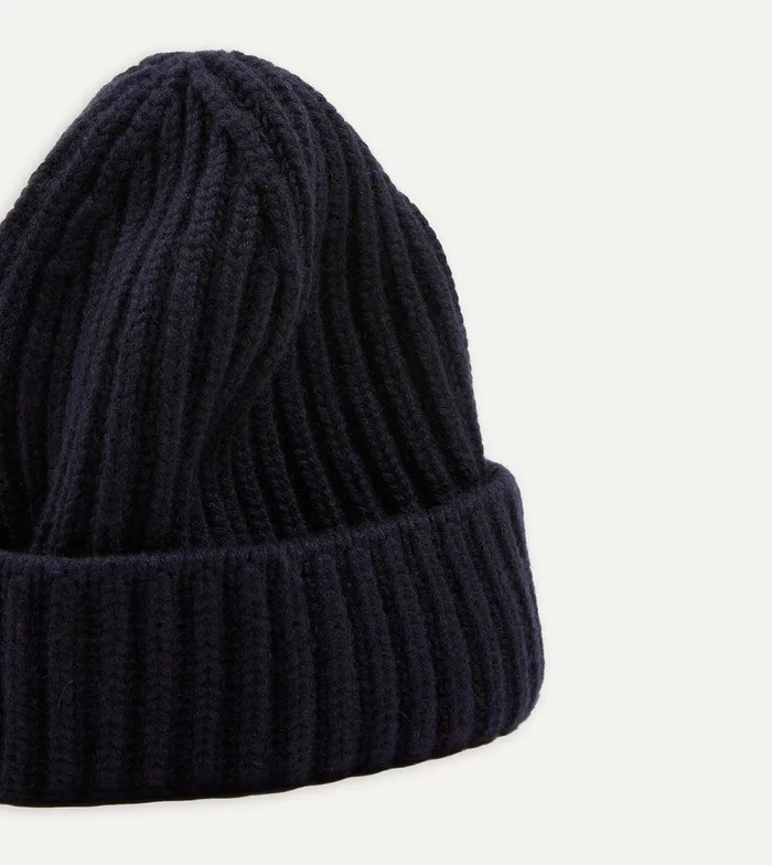 Drake039s Navy Cashmere Ribbed Knit Cap 8211 Accessories