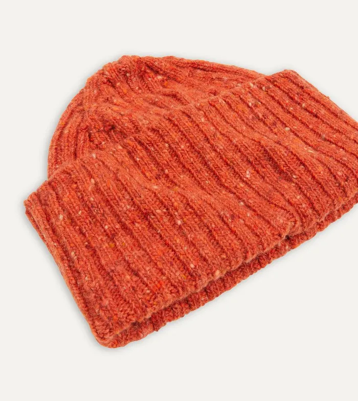 Drake039s Orange Donegal Ribbed Merino Knit Cap 8211 Accessories