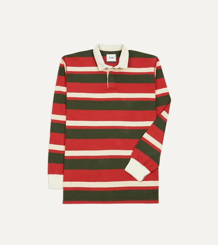 Drake039s Red Green And Ecru Stripe Cotton Rugby Shirt 8211 Shirts