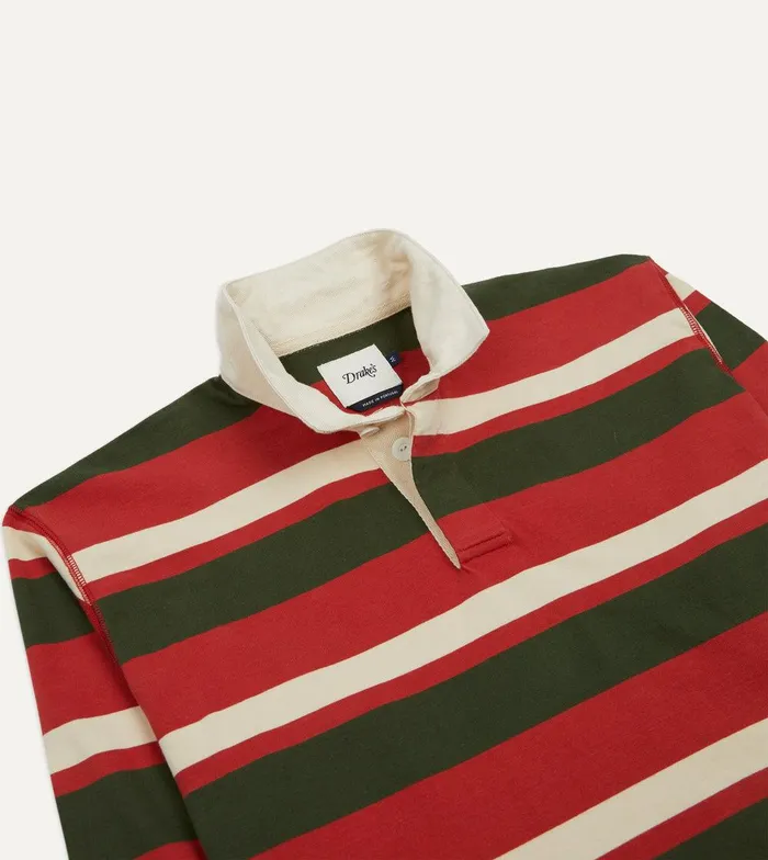 Drake039s Red Green And Ecru Stripe Cotton Rugby Shirt 8211 Shirts