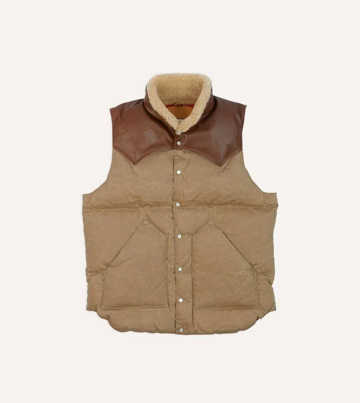 Drake039s Rocky Mountain Featherbed For Drake039s Brown Waxed Cotton Christy Down Vest With Shearling Collar 8211 Clothing