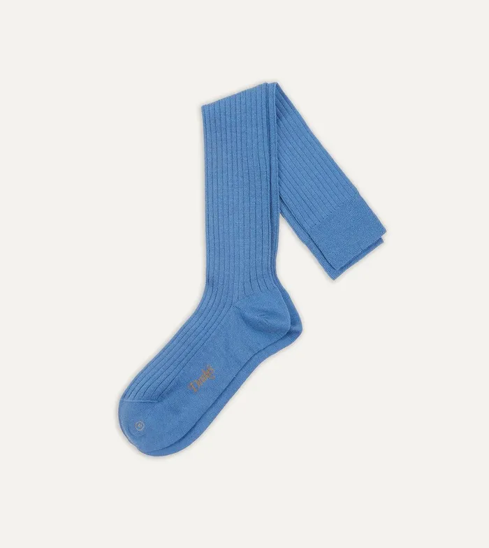 Drake039s Sky Blue Wool OvertheCalf Socks 8211 Accessories