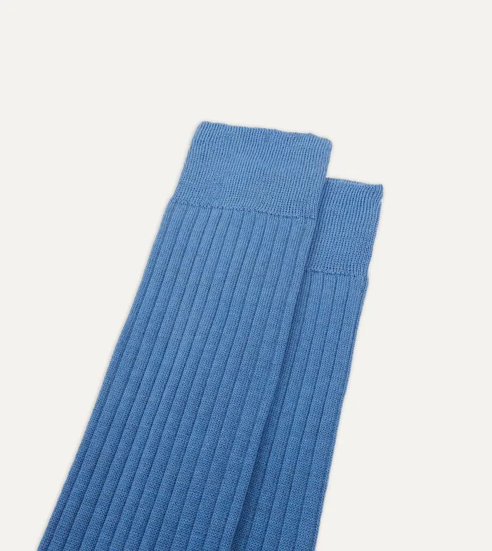 Drake039s Sky Blue Wool OvertheCalf Socks 8211 Accessories