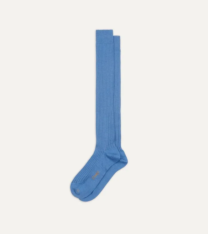 Drake039s Sky Blue Wool OvertheCalf Socks 8211 Accessories