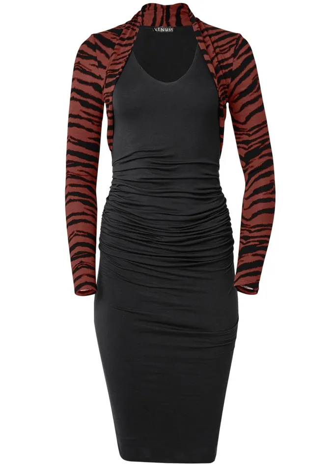 DRESS WITH FAUX SHRUG Black Multi Women VENUS Casual Dresses DRESS WITH FAUX SHRUG Black Multi Women VENUS Casual Dresses
