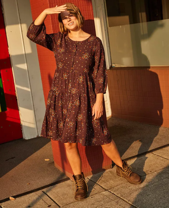 Dresses Manzana Tiered Long Sleeve Dress Carob Floral Print ToadandCo Women8217s