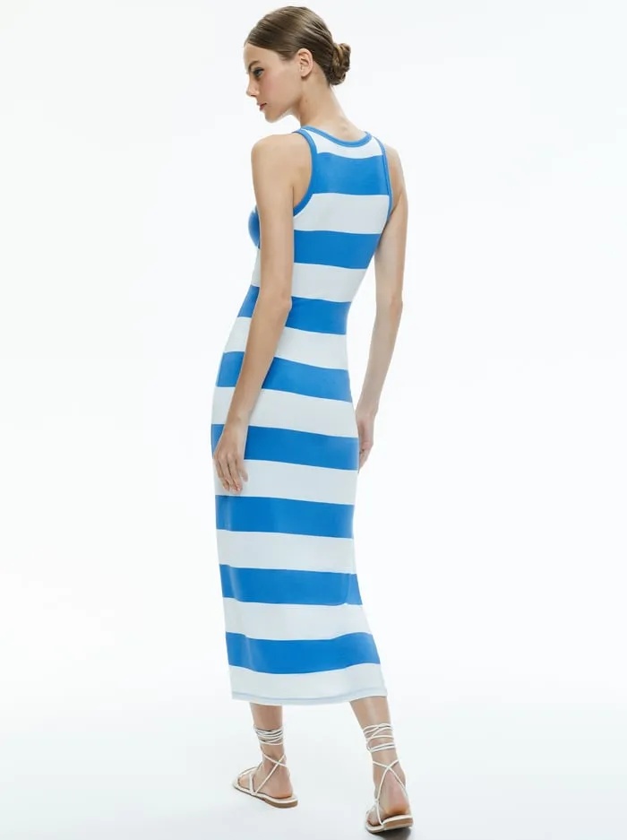 Dresses Women Alice Olivia Pania Racerback Side Slit Midi Dress French Blueoff White