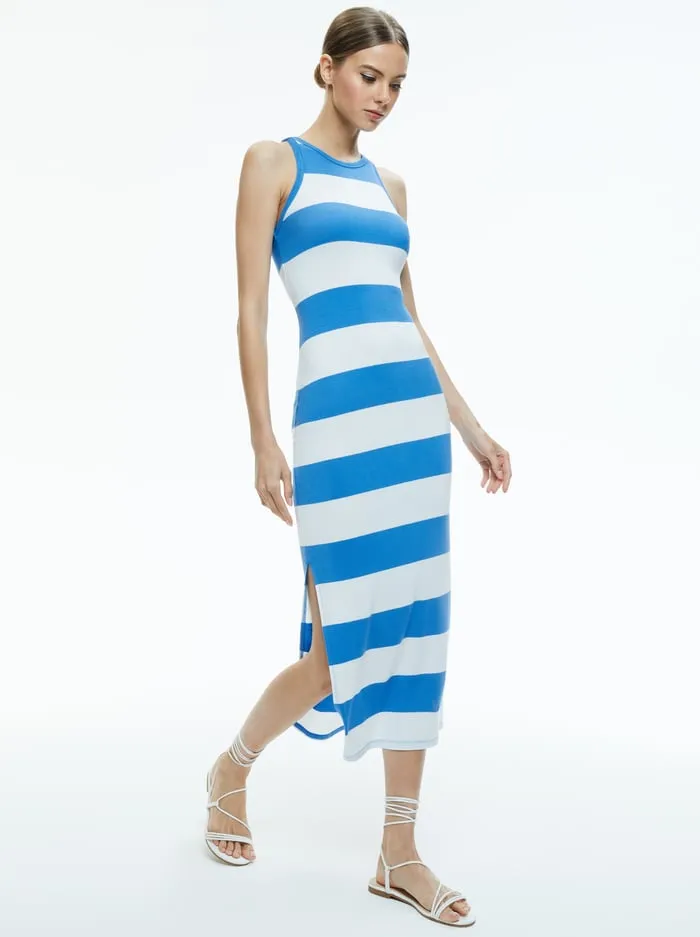 Dresses Women Alice Olivia Pania Racerback Side Slit Midi Dress French Blueoff White