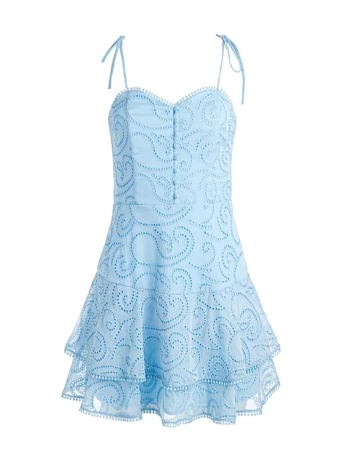 Dresses Women Alice Olivia Rosette Sweetheart Neck Ruffle Mini Dress Mineral Blue