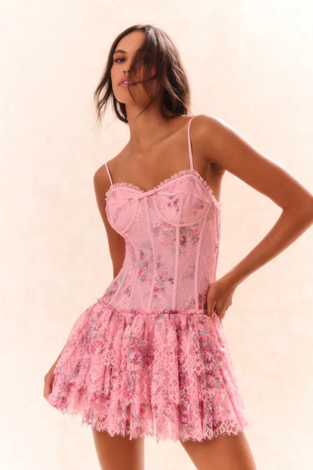 Dresses Women LoveShackFancy Carlene Lace Mini Dress Pink Dusk
