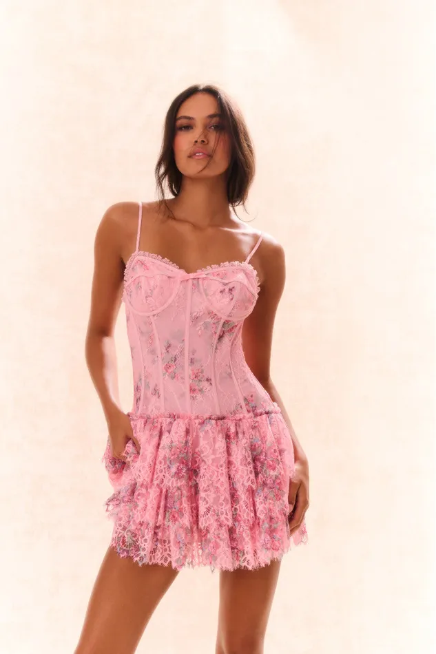 Dresses Women LoveShackFancy Carlene Lace Mini Dress Pink Dusk