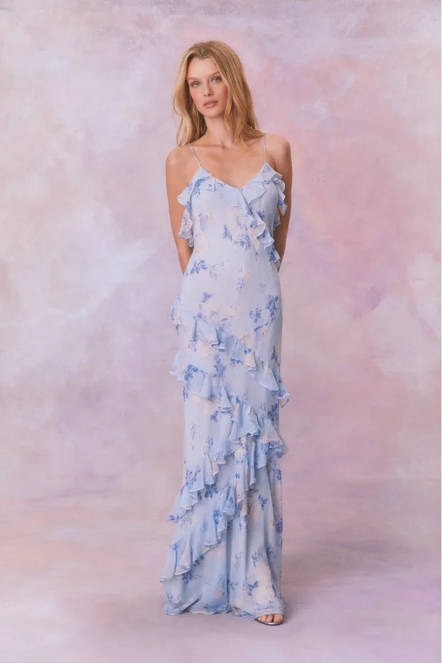 Dresses Women LoveShackFancy Rialto Fragrance Print Maxi Dress Whisper Blue