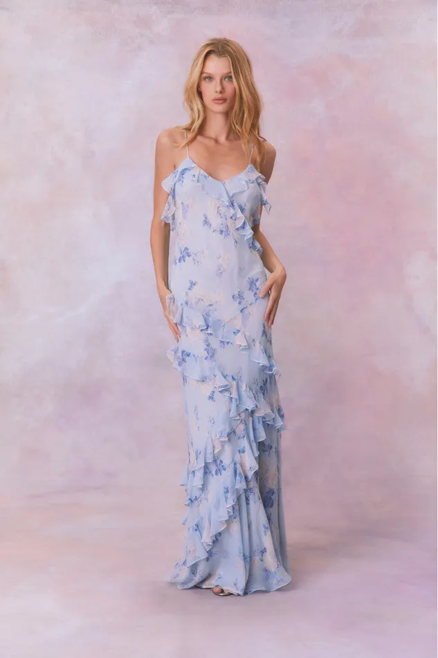 Dresses Women LoveShackFancy Rialto Fragrance Print Maxi Dress Whisper Blue