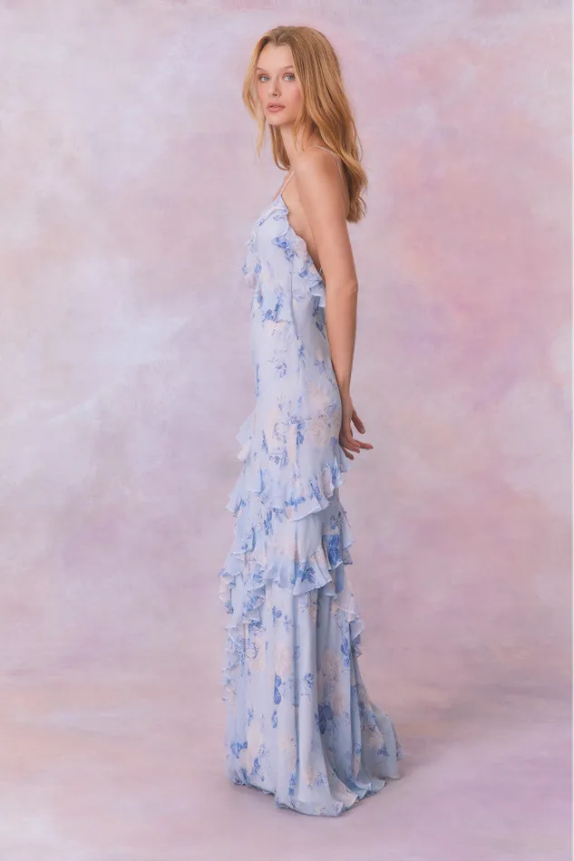 Dresses Women LoveShackFancy Rialto Fragrance Print Maxi Dress Whisper Blue