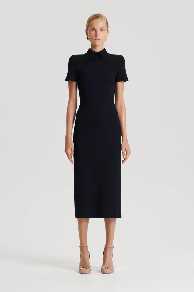 Dresses Women Scanlan Theodore CREPE KNIT COLLAR DRESS Black