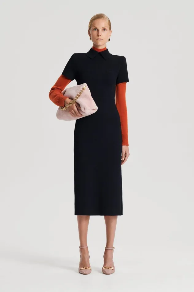 Dresses Women Scanlan Theodore CREPE KNIT COLLAR DRESS Black Dresses Women Scanlan Theodore CREPE KNIT COLLAR DRESS Black
