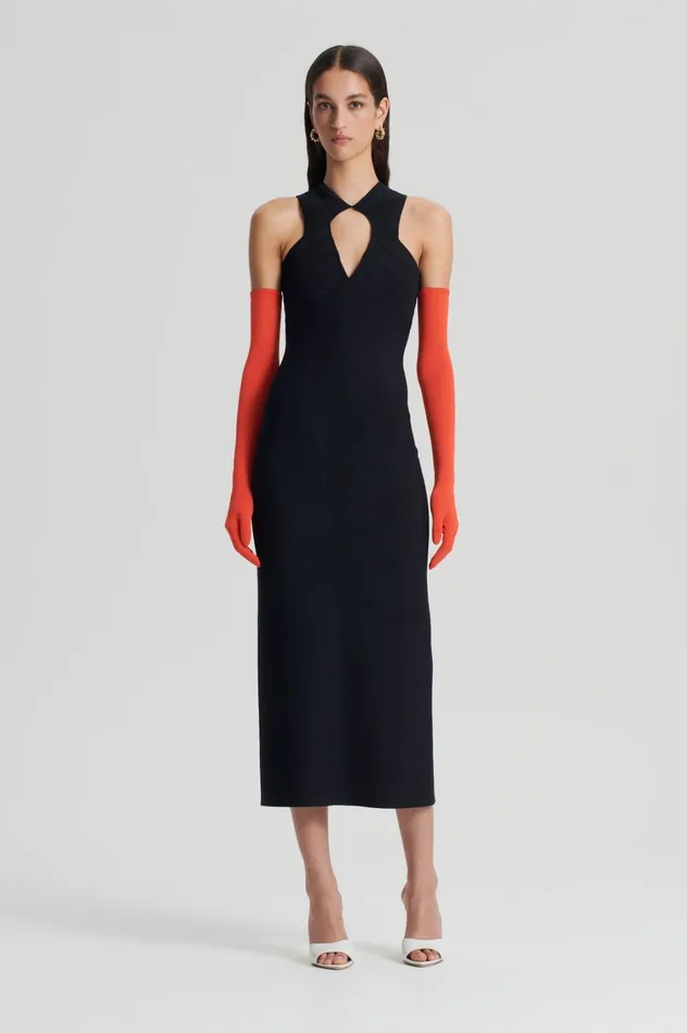 Dresses Women Scanlan Theodore CREPE KNIT STRAPPING DRESS Black