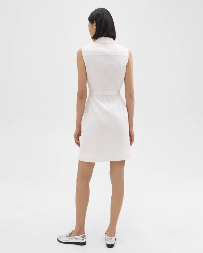 Dresses Women Theory Belted Military Dress In Stretch Linen White Dresses Women Theory Belted Military Dress In Stretch Linen White