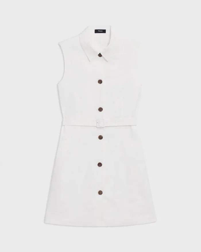 Dresses Women Theory Belted Military Dress In Stretch Linen White Dresses Women Theory Belted Military Dress In Stretch Linen White