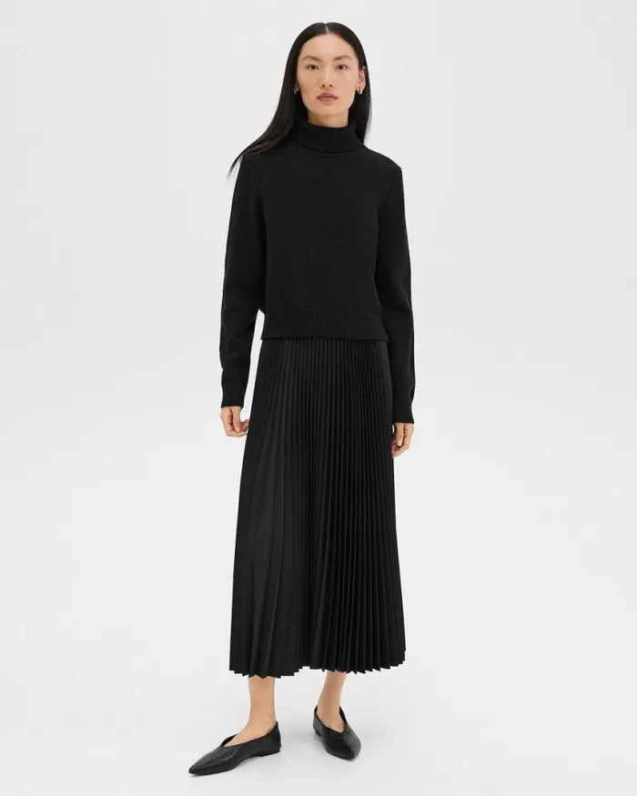 Dresses Women Theory Pleated Combo Dress In Stretch WoolBlend Black
