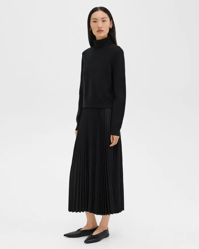 Dresses Women Theory Pleated Combo Dress In Stretch WoolBlend Black Dresses Women Theory Pleated Combo Dress In Stretch WoolBlend Black