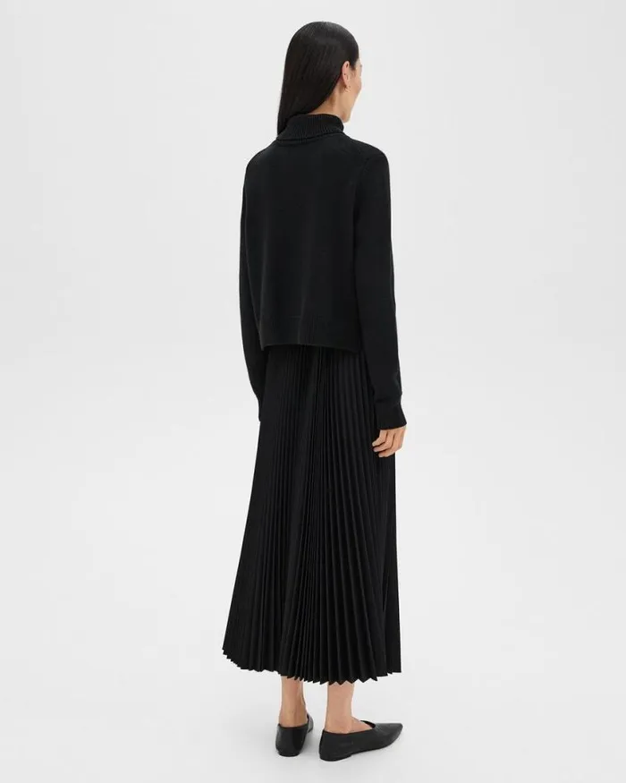 Dresses Women Theory Pleated Combo Dress In Stretch WoolBlend Black Dresses Women Theory Pleated Combo Dress In Stretch WoolBlend Black