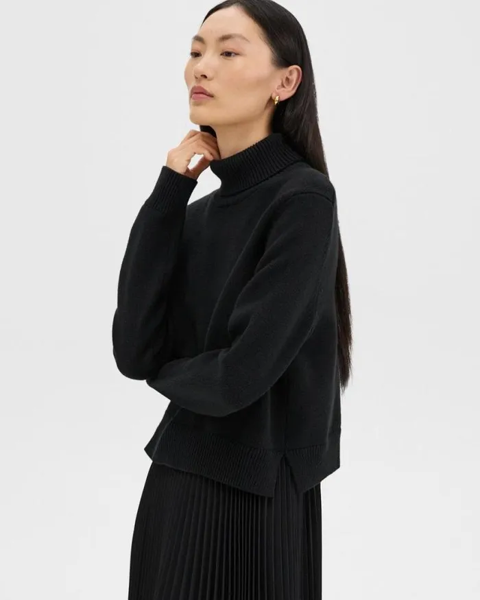 Dresses Women Theory Pleated Combo Dress In Stretch WoolBlend Black Dresses Women Theory Pleated Combo Dress In Stretch WoolBlend Black