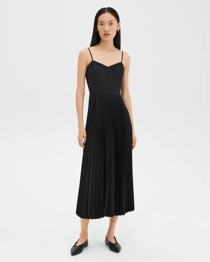 Dresses Women Theory Pleated Combo Dress In Stretch WoolBlend Black Dresses Women Theory Pleated Combo Dress In Stretch WoolBlend Black