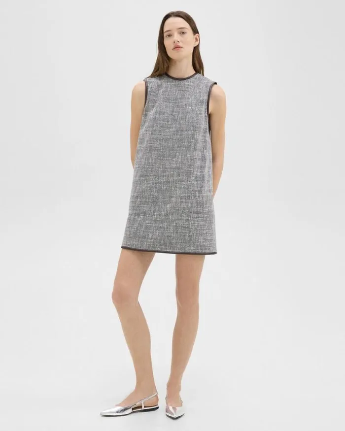 Dresses Women Theory Relaxed Sleeveless Dress In Canvas Tweed Coffeebrown