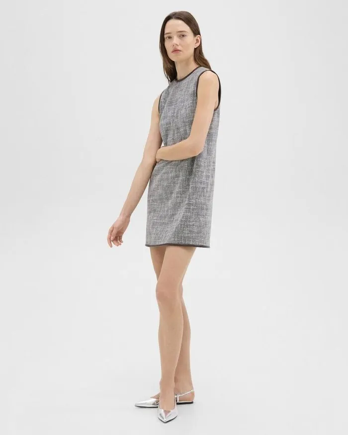 Dresses Women Theory Relaxed Sleeveless Dress In Canvas Tweed Coffeebrown Dresses Women Theory Relaxed Sleeveless Dress In Canvas Tweed Coffeebrown